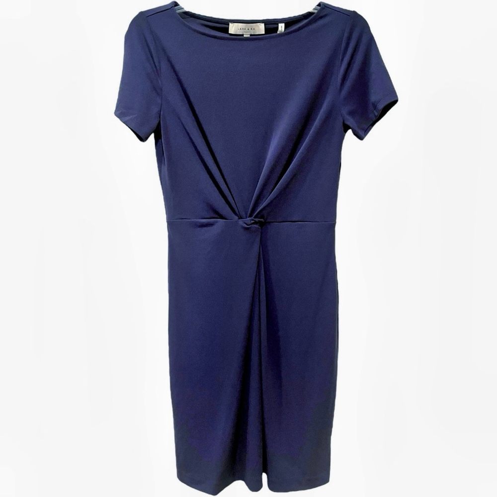 Lark & Ro Womens Size 4 Dress Crepe Center Twist Short Sleeve Career Blue New